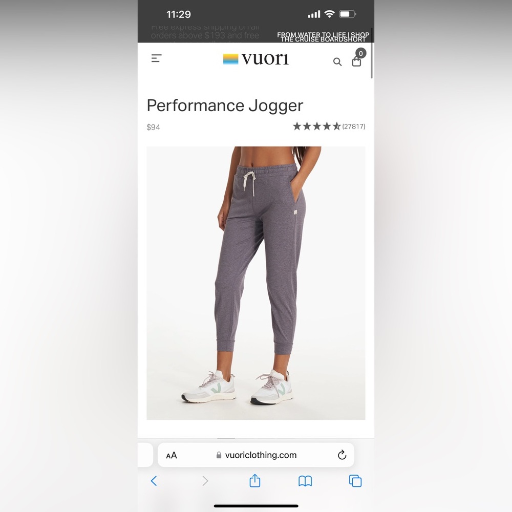 Vuori Performance Jogger Size Small in the color Sawyer Heather